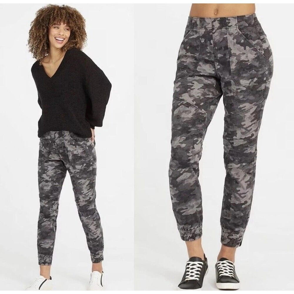Spanx  Stretch Twill Jogger Women's Black Wash Camo Pants Size 1X Plus Size